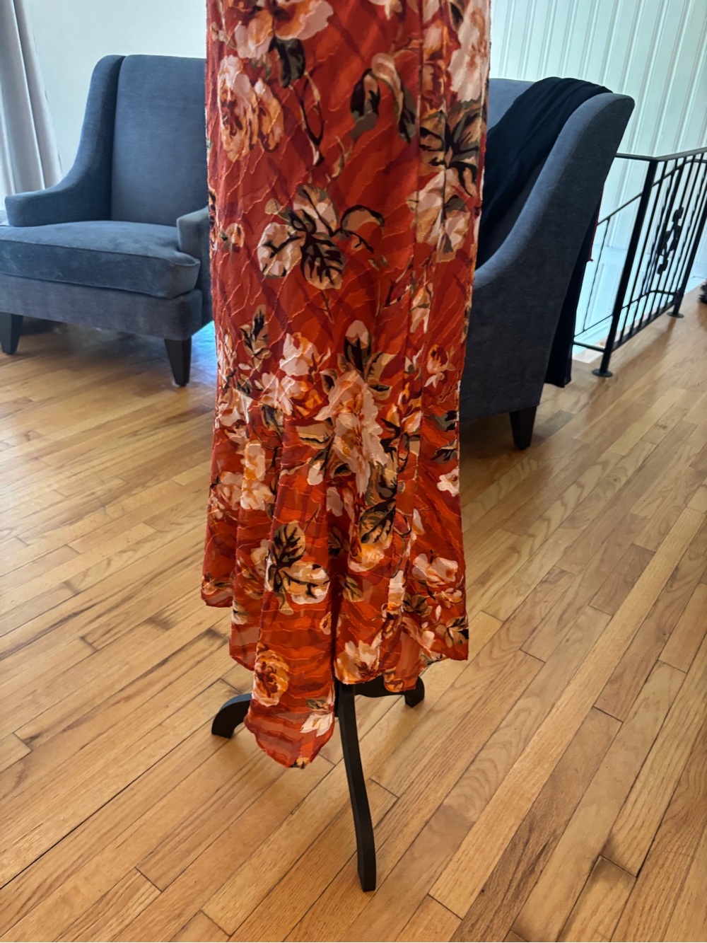 White House Black Market Rust Floral Wrap Midi Dress - Picture 3 of 7